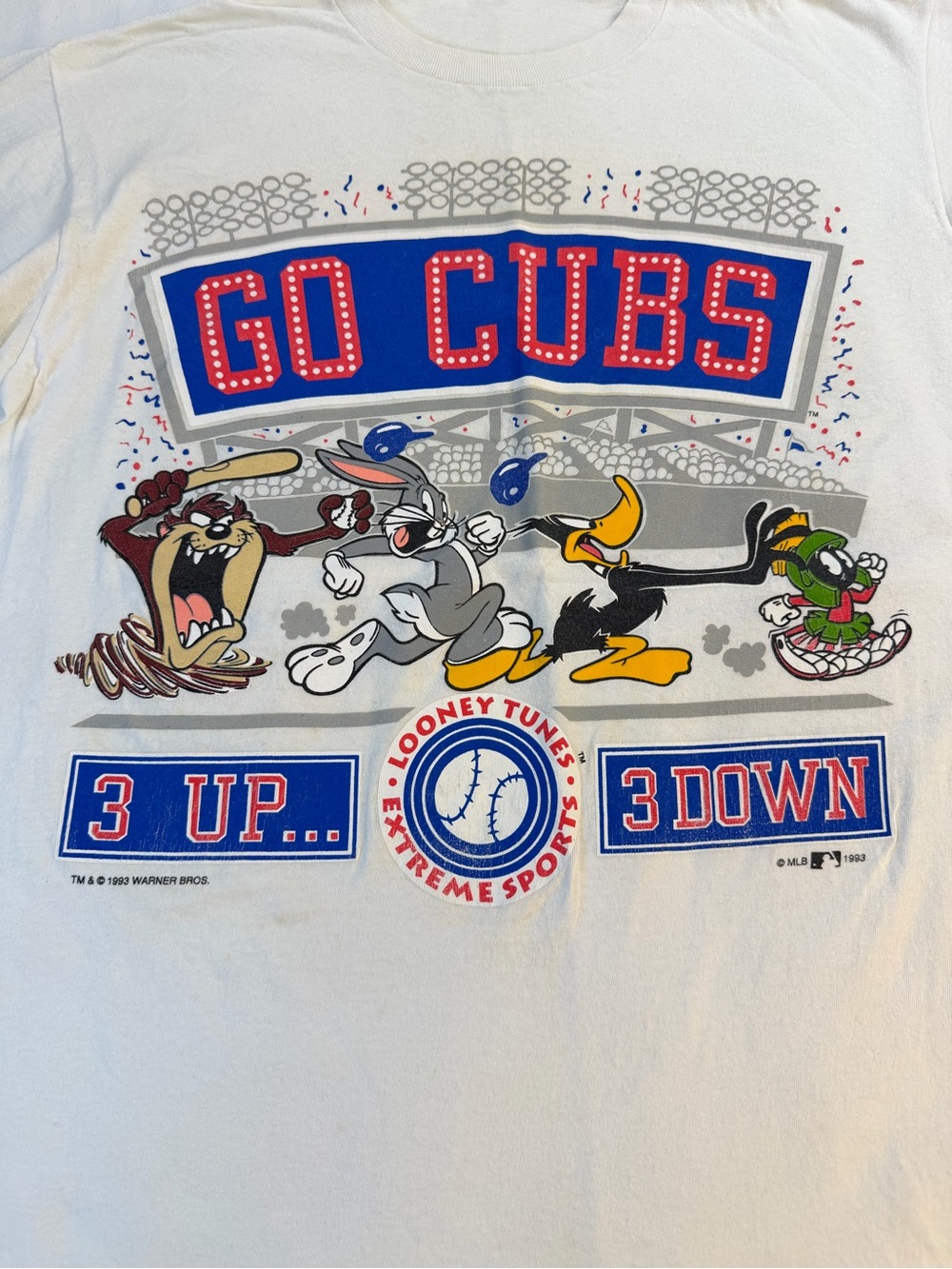 Vintage 90’s Looney Tunes Chicago Cubs Baseball Tee 3Up 3Down Large - Picture 6 of 11